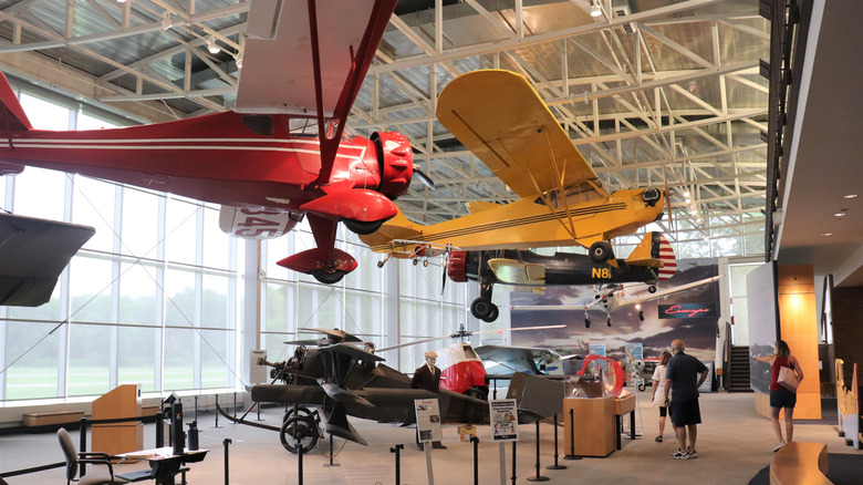 Colorful vintage airport stand and hang on display at the College Park Aviation Museum