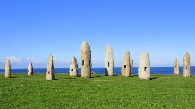 Menhirs artwork in the Sculpture Park in Galicia, Spain