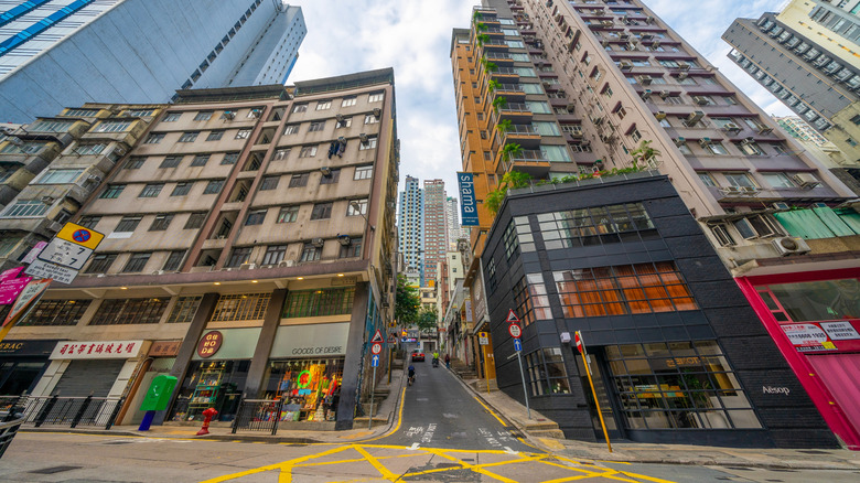 Store fronts along Hollywood Road in Hong Kong