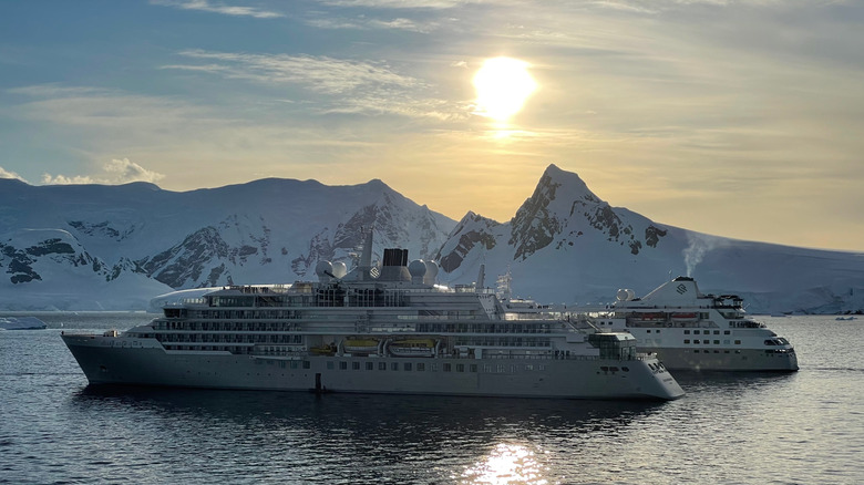 The Silver Endeavor and Silver Cloud at a port in Antarctica