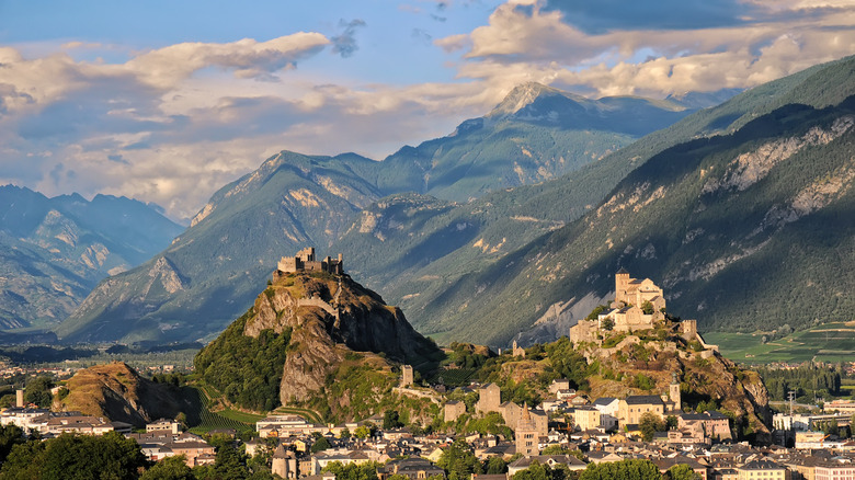 The medieval town of Sion in the Valais region of Switzerland