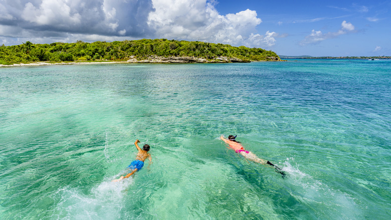 People snorkeling off the coast of Antigua