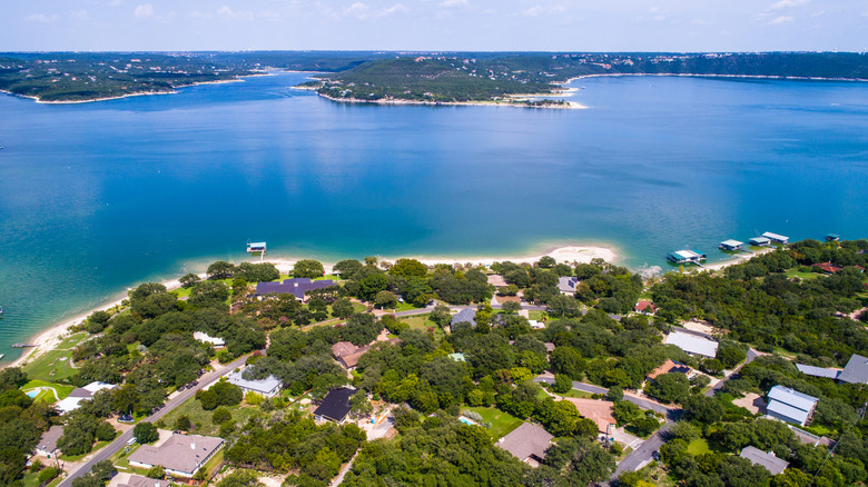 Aerial view of Lake Travis in Austin, Texas