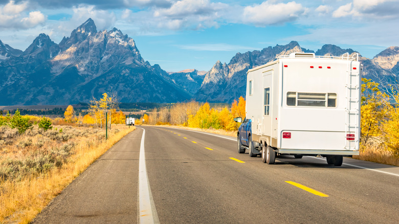 RV drives through Grand Teton National Park