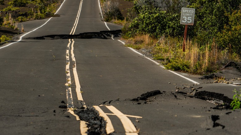 A damaged road in Hawaii