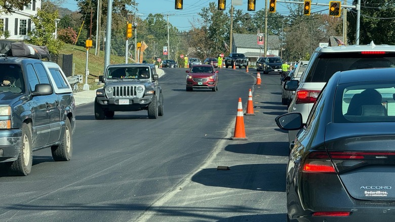 Roadwork on a busy Massachusetts road