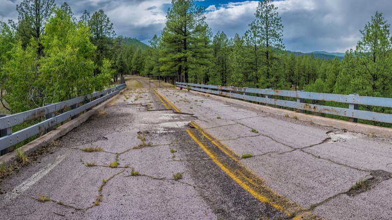 A damaged road in Alma, New Mexico