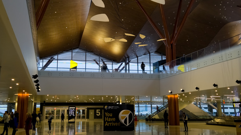 A view of sloped ceilings at Pittsburgh International Airport