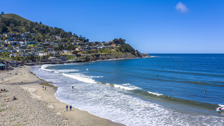 Waves crash at Pedro Point Beach in Pacific California.