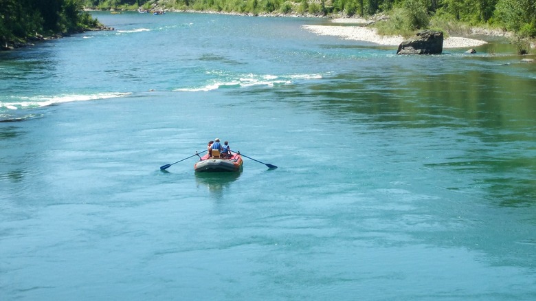 People rafting in Flathead Lake, Montana