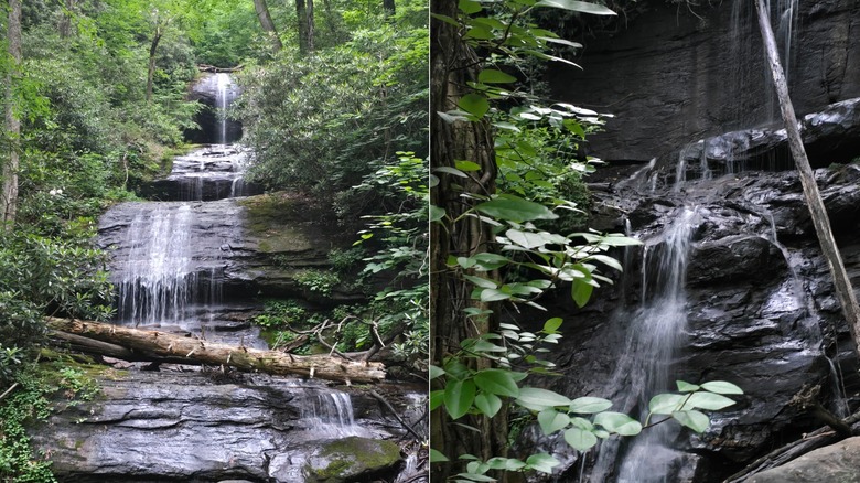 Split image of the Upper (L) and Lower (R) Falls of DeSoto Falls