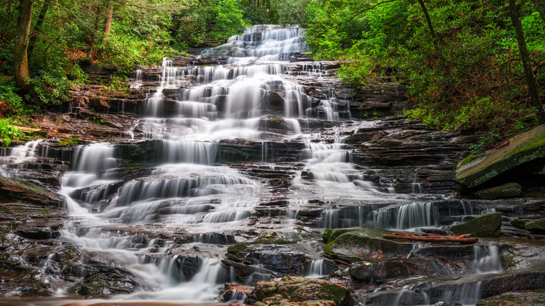 Wide cascades of Minnehaha Falls in Lakemount, Georgia.