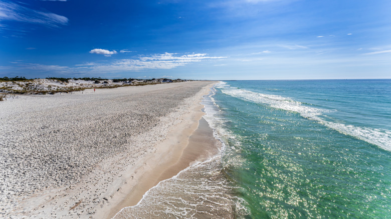 View of the beach at St. Andrews State Park from the pier