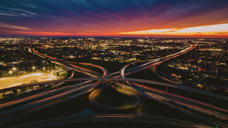 Long exposure light trails of Fresno city