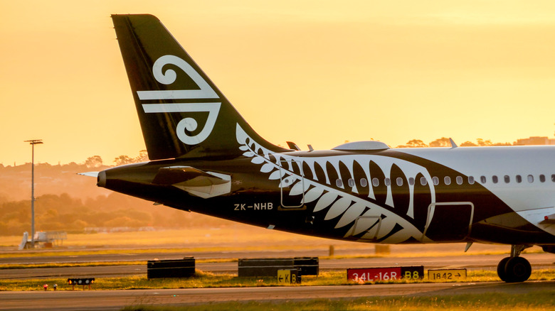 air new zealand plane at sunset