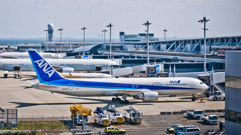 ANA plane waiting to leave airport