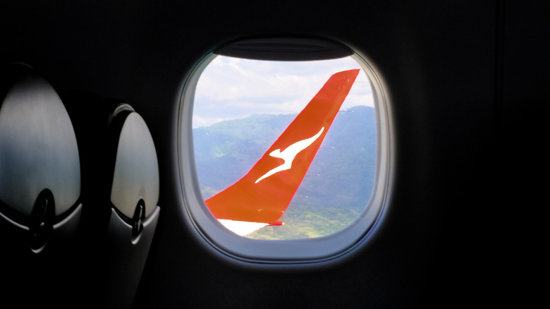 qantas wing logo from plane window