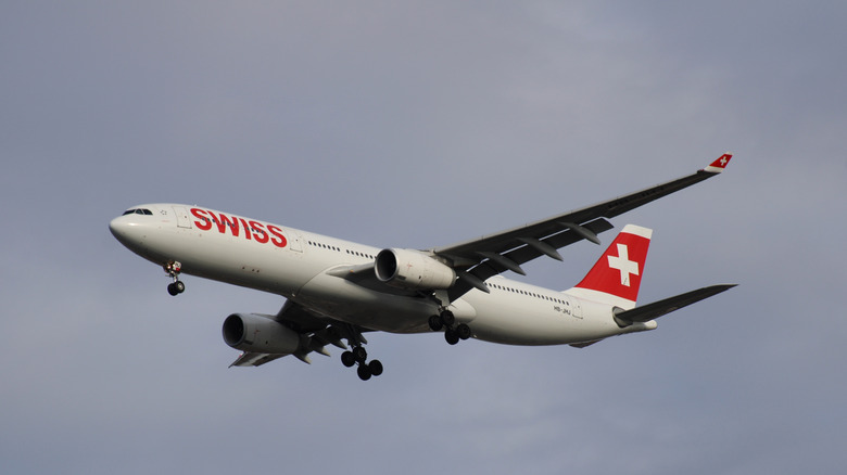 SWISS airlines plane in the sky
