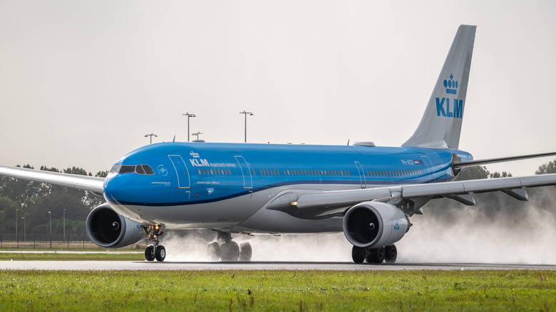 KLM 777 taking off from Amsterdam's Schiphol airport