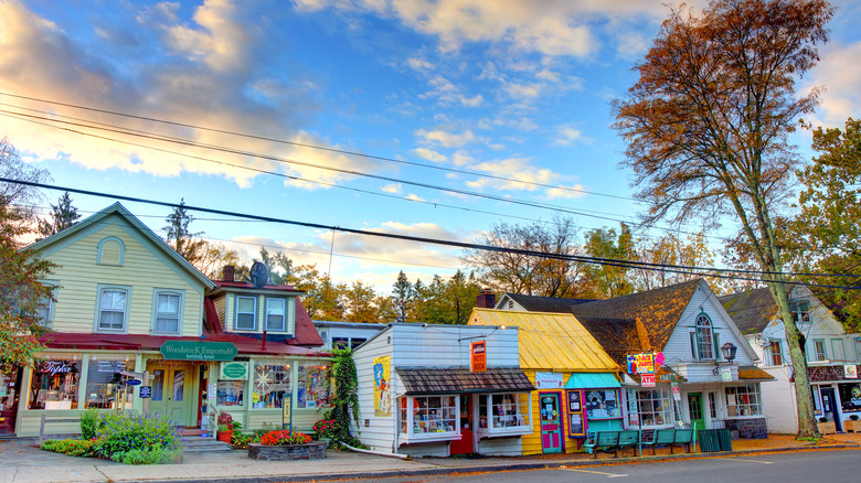 Colorful storefronts in Woodstock, NY
