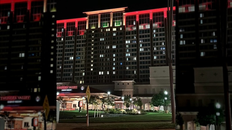 Facade of Thunder Valley Casino at night