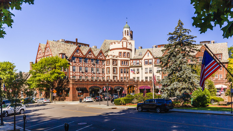 The massive, Tudor Revival Harwood Building in Scarsdale