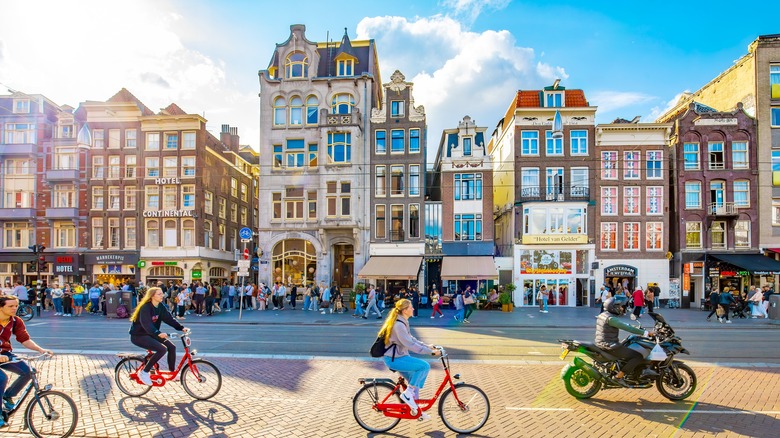 Bikers along one of Amsterdam's streets