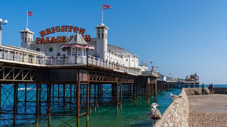 Brighton Palace Pier, with a large Victorian pavilion built atop an iron framework over the water
