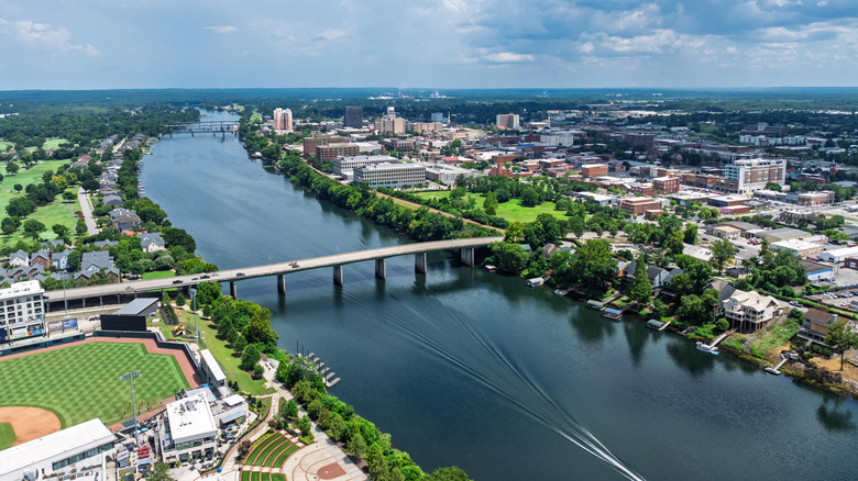 aerial view of a river passing through Augusta