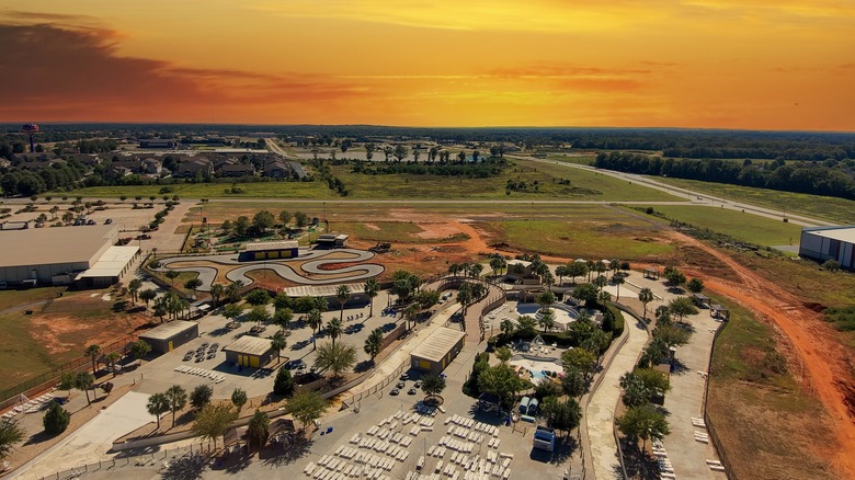 aerial image of Warner Robins with industrial complex at sunset