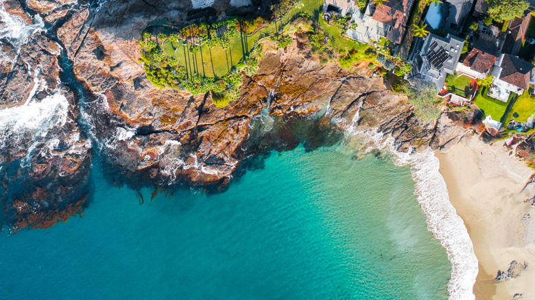 Drone view of Shaws Cove at low tide
