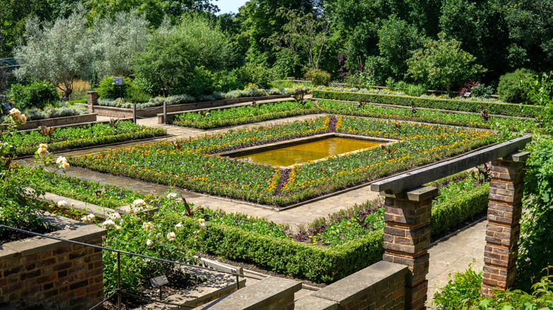 Hedges, bushes, and trees at the Sunken gardens at the Horniman Museum and Gardens