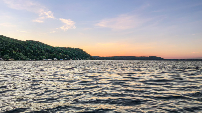 A sunset over Crystal Lake in Michigan