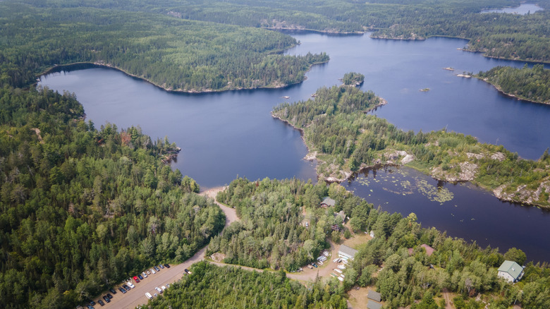 An aerial view of Saganaga Lake