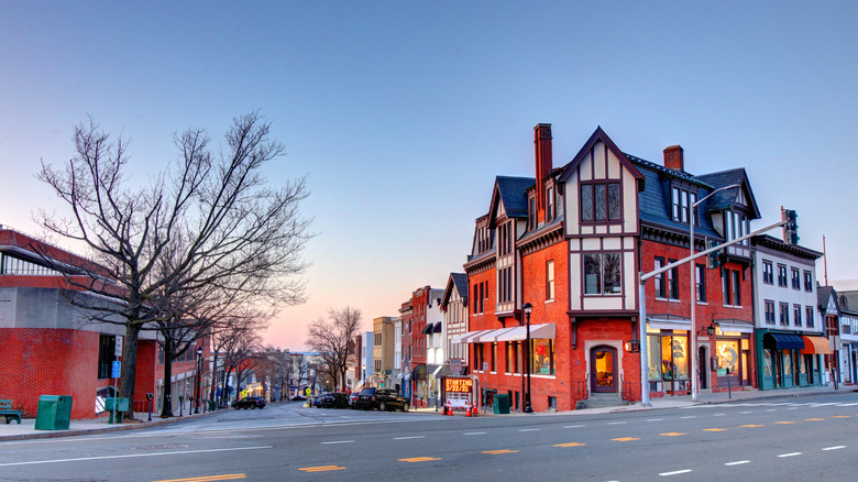 Several old-fashioned buildings in Greenwich, Connecticut