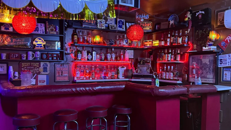 Red bar and lights inside Bob & Barbara's in Philadelphia