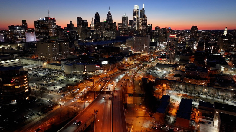 Sunset aerial view over Philadelphia