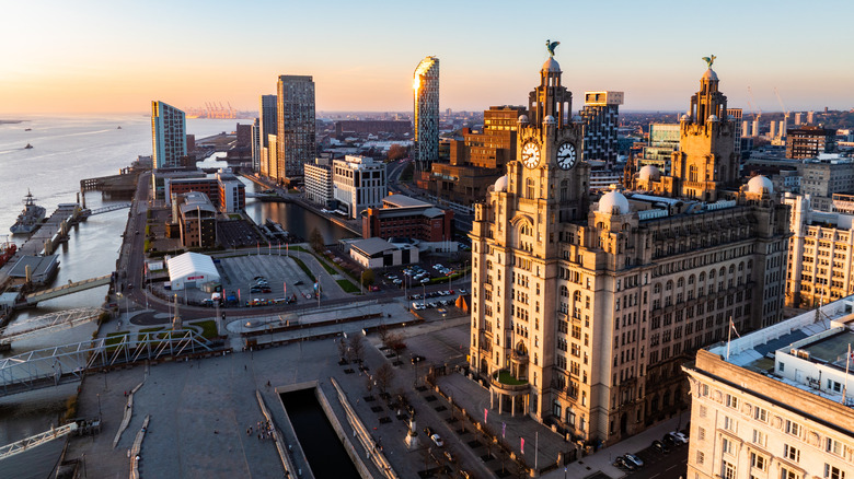 Waterfront and Royal Liver Building in Liverpool