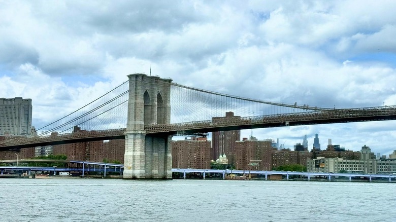 View of the Brooklyn Bridge and Manhattan from the Circle Cruise sightseeing tour