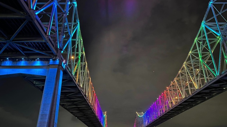 New Orleans bridges from Creole Queen at night