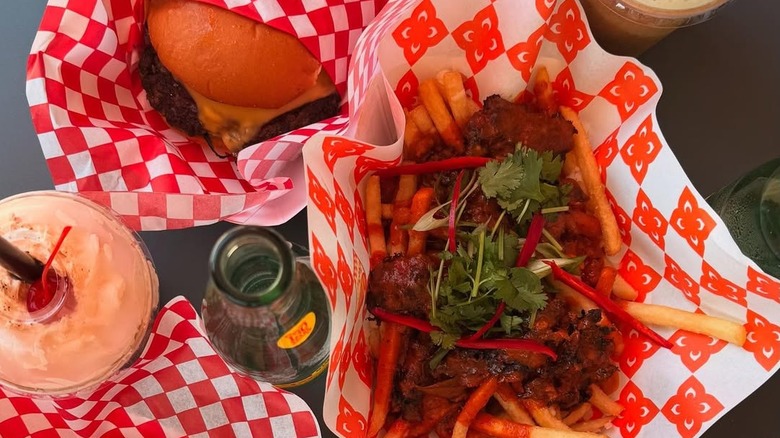 burger, shake, and loaded fries from Ban Ban Burger