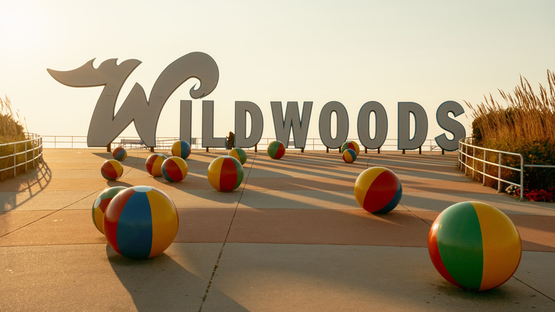 Wildwoods Beach Ball Sign at sunrise in Wildwood, New Jersey