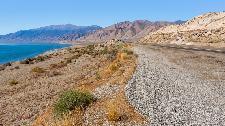 A view of Walker Lake, Nevada, from the side of a road