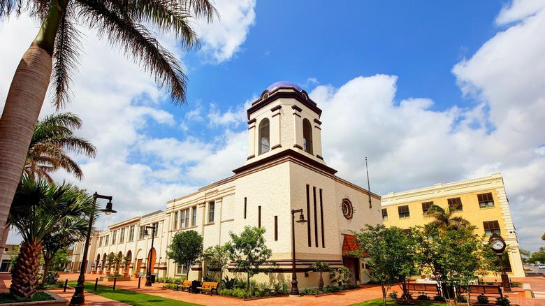 Palm tree and historic building in Brownsville