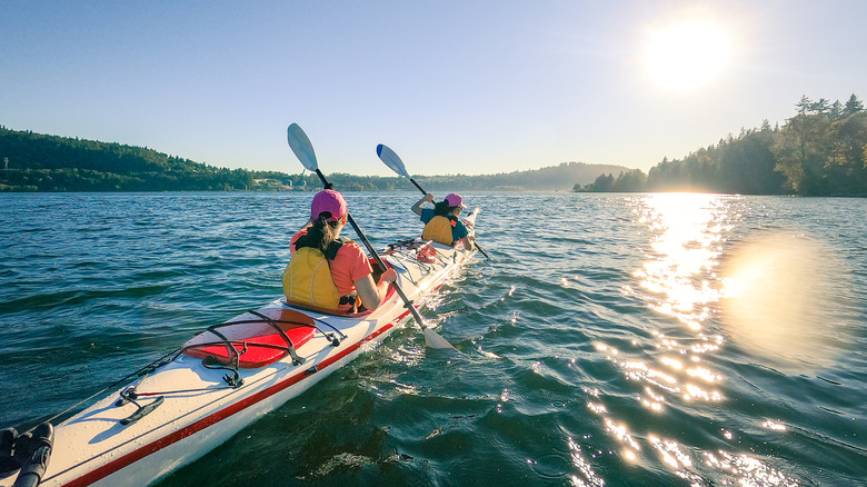 Two women kayaking
