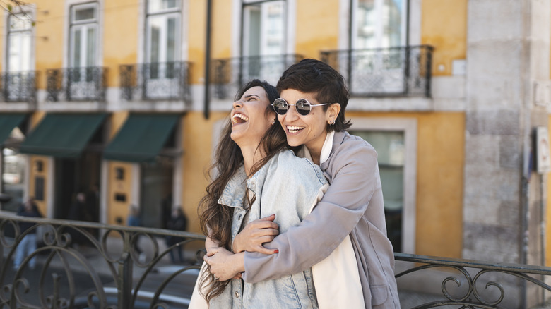 Two women laughing