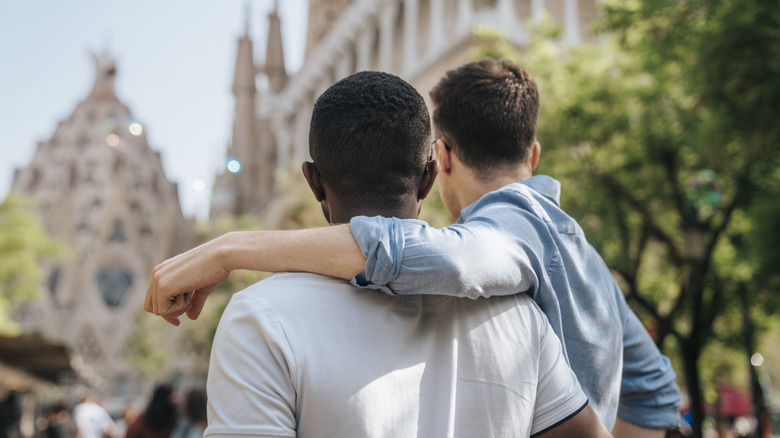 Two men embracing
