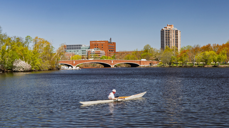 Herter Park and a rower in Brighton Massachusetts