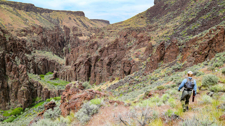 A fisherman hiking in the Owyhees to Big Jacks Creek