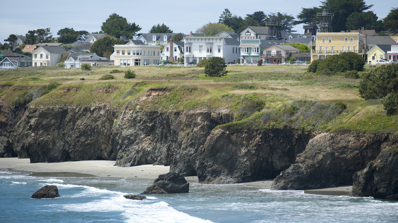 The charming houses along Mendocino, California's seaside cliffs